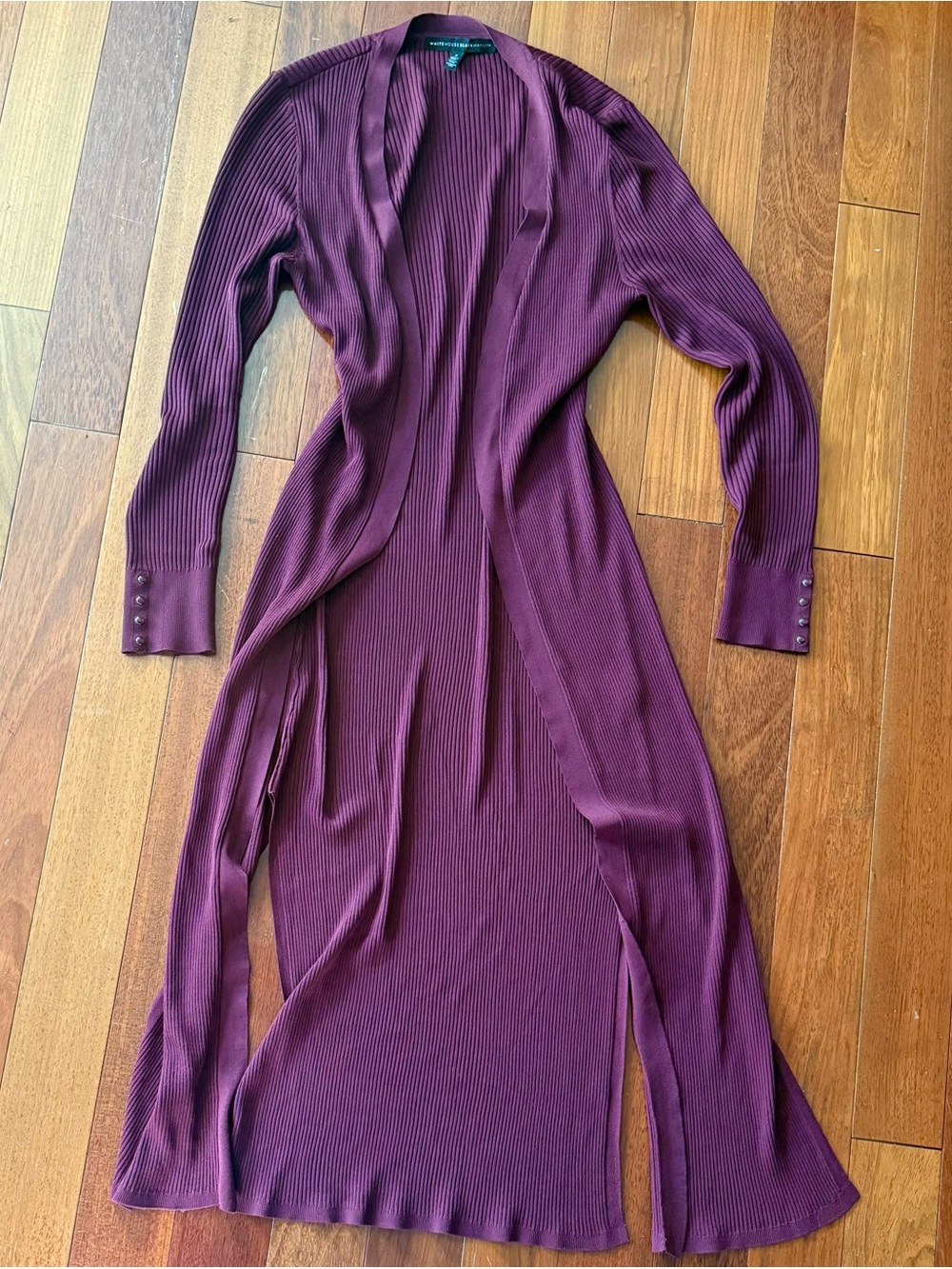 Burgundy Nylon Ribbed Open-Front Duster Cardigan